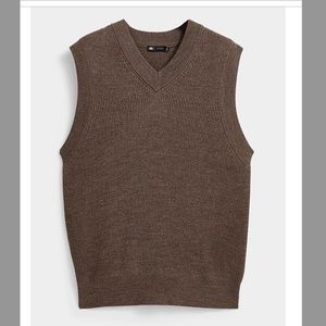 Light brown merino wool V-neck ribbed grandpa chic vest NWT